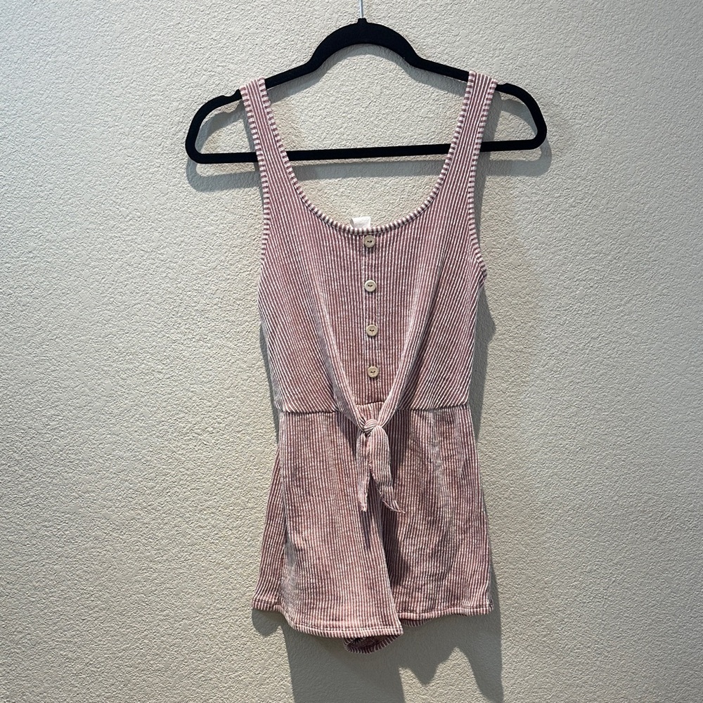 Caution To The Wind Pink Striped Tie-Front Romper